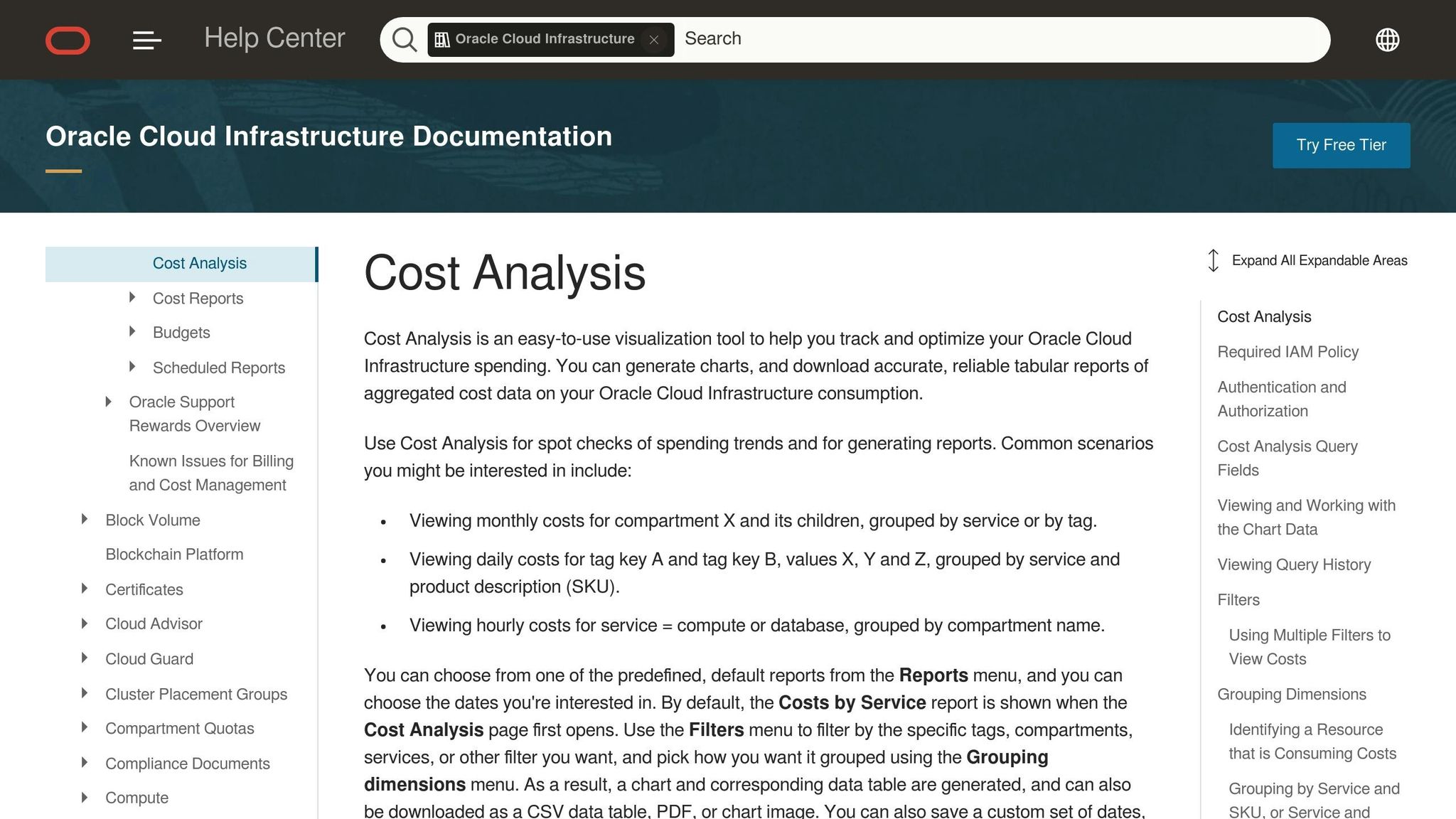 OCI Cost Analysis Tool